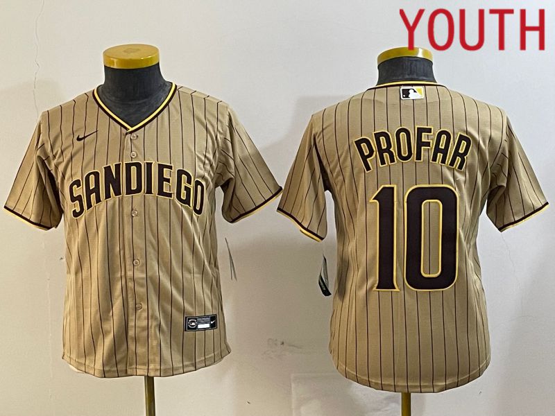 Youth San Diego Padres #10 Profar Browm Stripe Game 2024 Nike MLB Jersey style 1